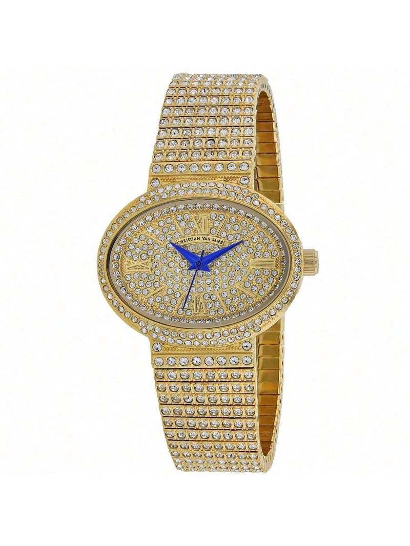 Christian Van Sant Women's Sparkler CV0251 Bracelet Gold Dial Quartz Movement Jewelry Clasp 30mm Oval Watch