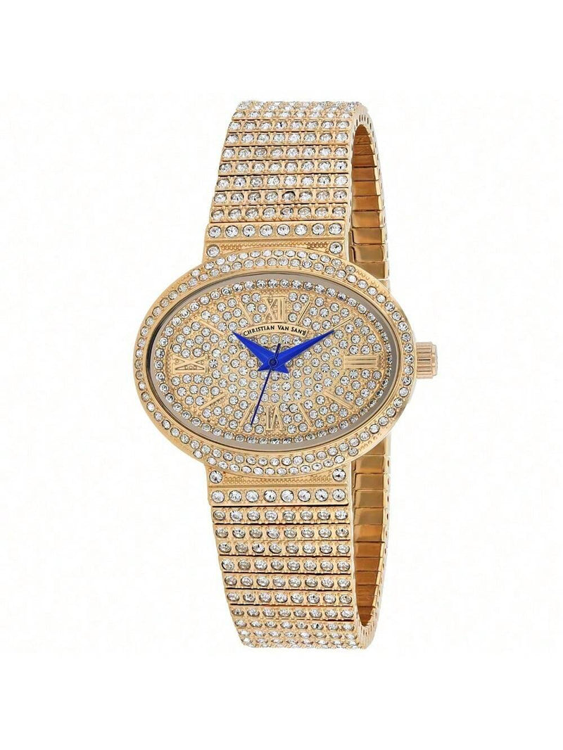 Christian Van Sant Women's Sparkler CV0252 Bracelet Rose gold Dial Quartz Movement Jewelry Clasp 30mm Oval Watch