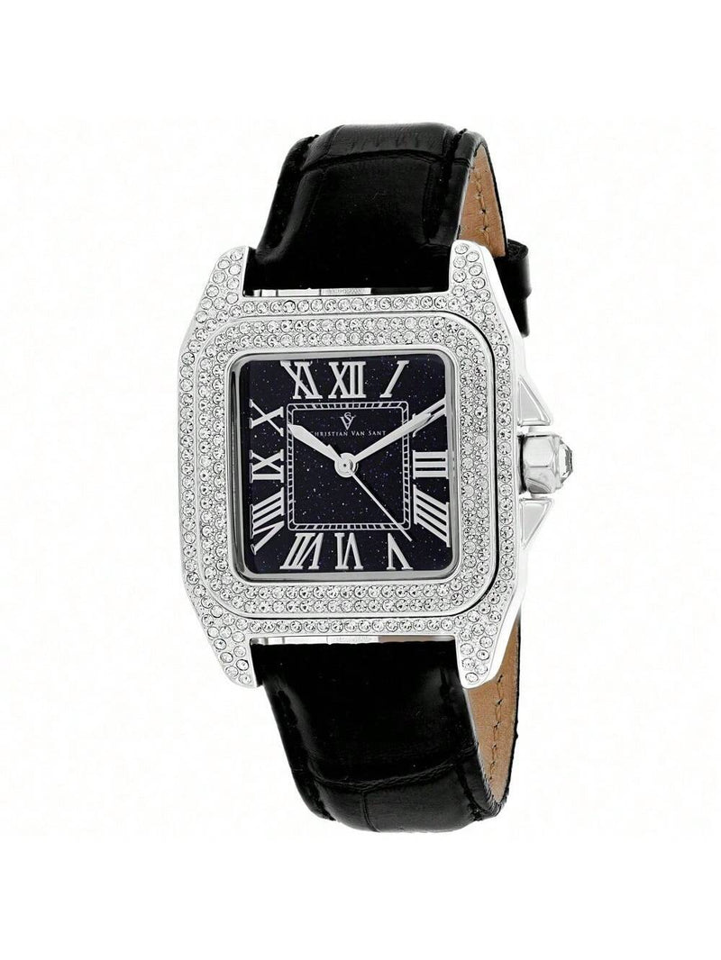 Christian Van Sant Women's Radieuse CV4420 Strap Black Dial Quartz Movement Buckle Clasp 41mm Rectangle Watch