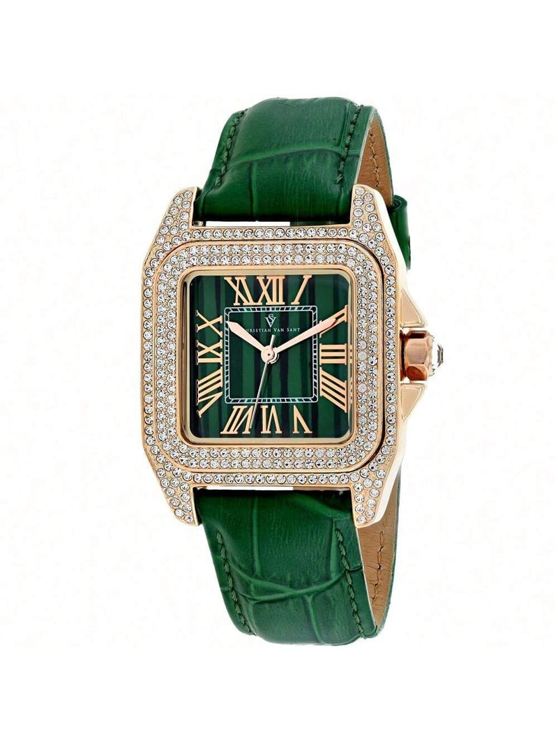 Christian Van Sant Women's Radieuse CV4424 Strap Green Dial Quartz Movement Buckle Clasp 41mm Rectangle Watch