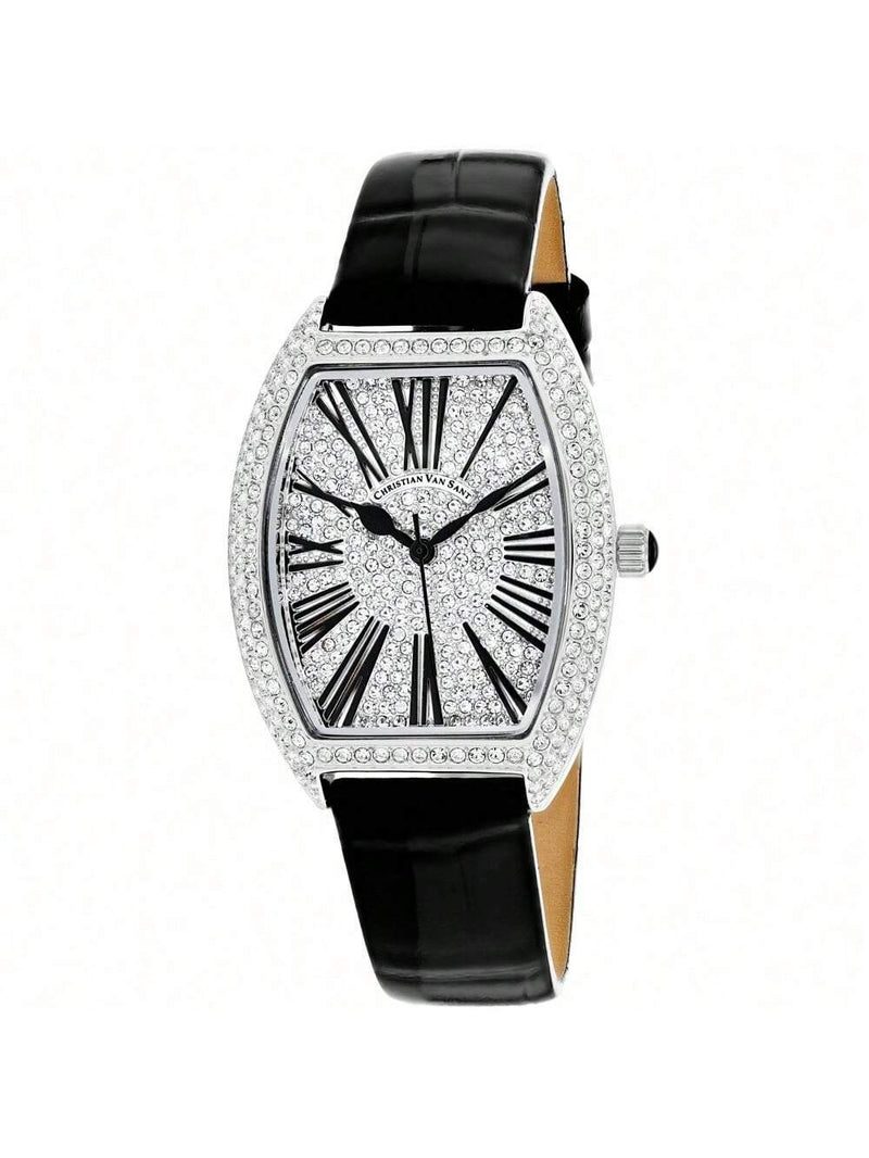 Christian Van Sant Women's Chic CV4840 Strap Silver Dial Quartz Movement Buckle Clasp 36mm Tonneau Watch