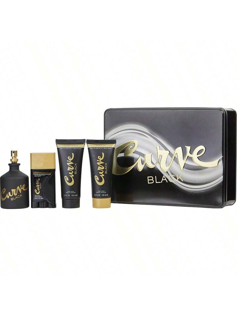 Curve Black 4 Pcs Set For Men: 4.2 Eau De Cologne Spray + 3.4 After Shave Balm + 3.4 Shower Gel + 1.7 Deodorant Stick