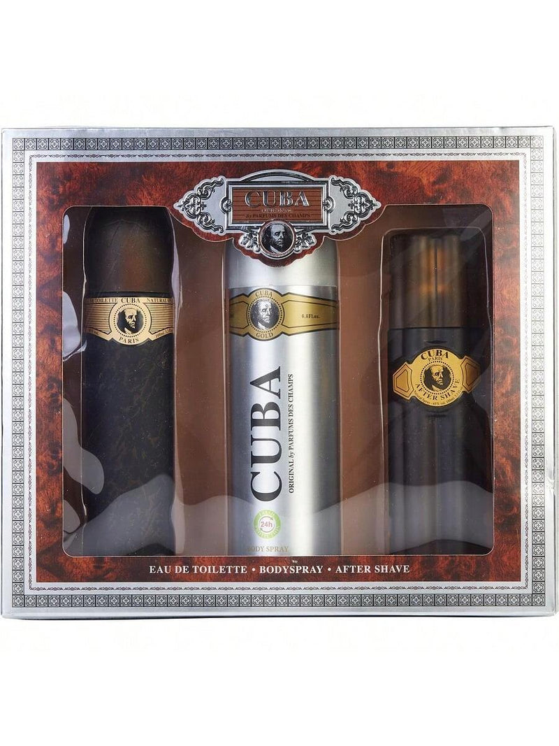 Cuba Gold by Cuba for Men - 3 Pc Gift Set 3.3oz EDT Spray, 6.76oz Deodorant Spray, 3.3oz After Shave