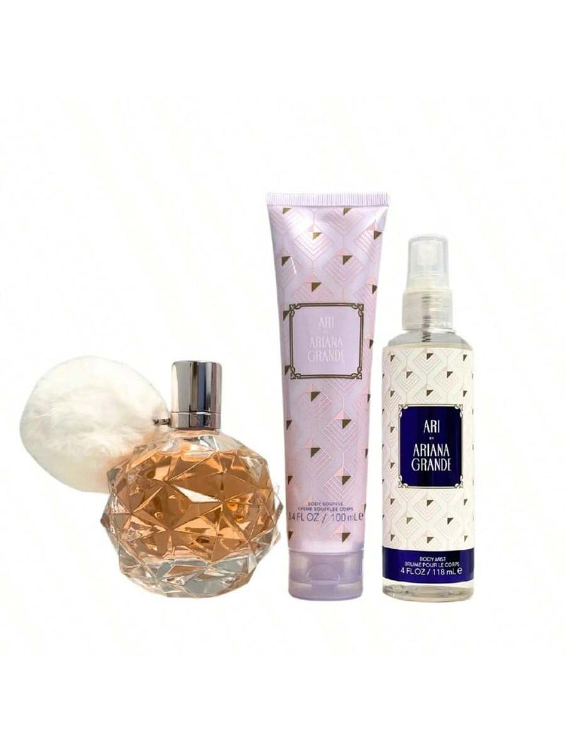 Ari by Ariana Grande for Women - 3 Pc Gift Set 3.4oz EDP Spray, 3.4oz Body Souffle, 4oz Body Mist