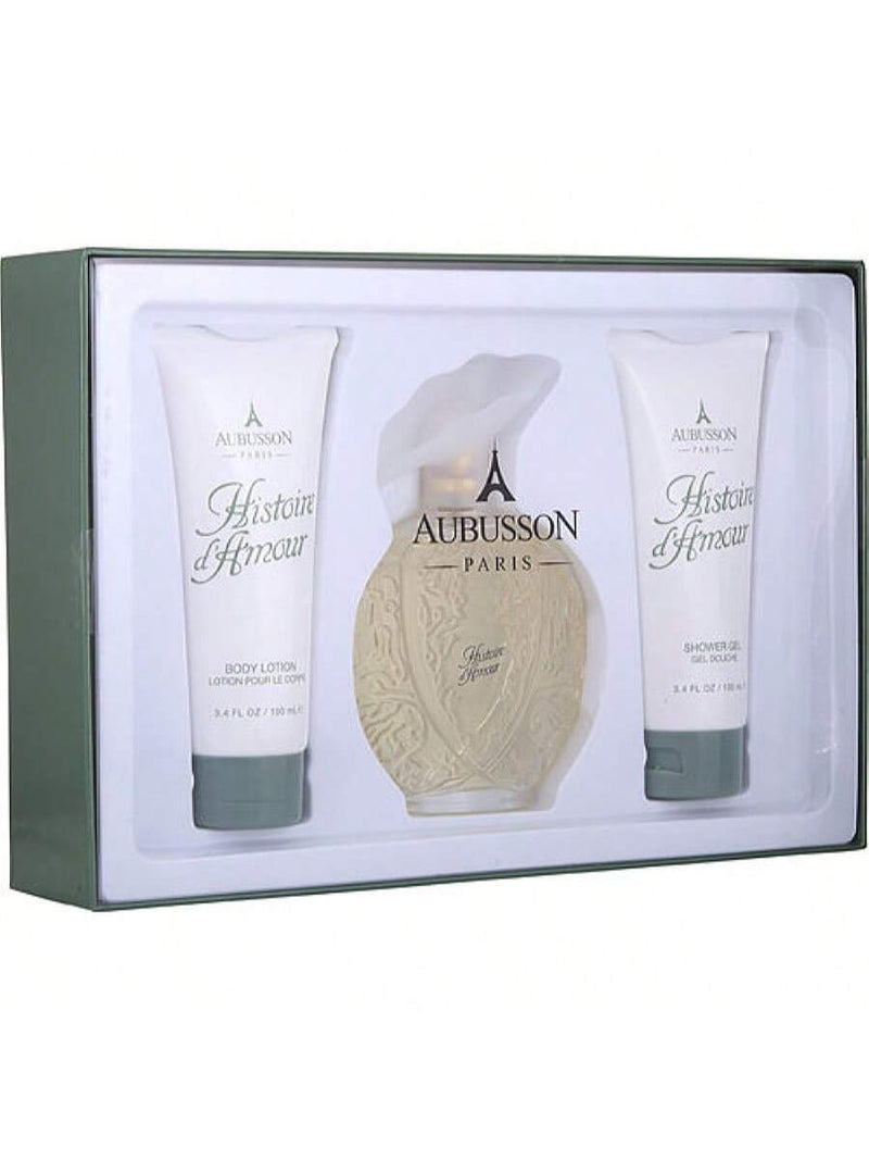 Histoire D'Amour 3 Pcs Set For Women: 3.4 Eau De Toilette Spray + 3.4 Body Lotion + 3.4 Shower Gel