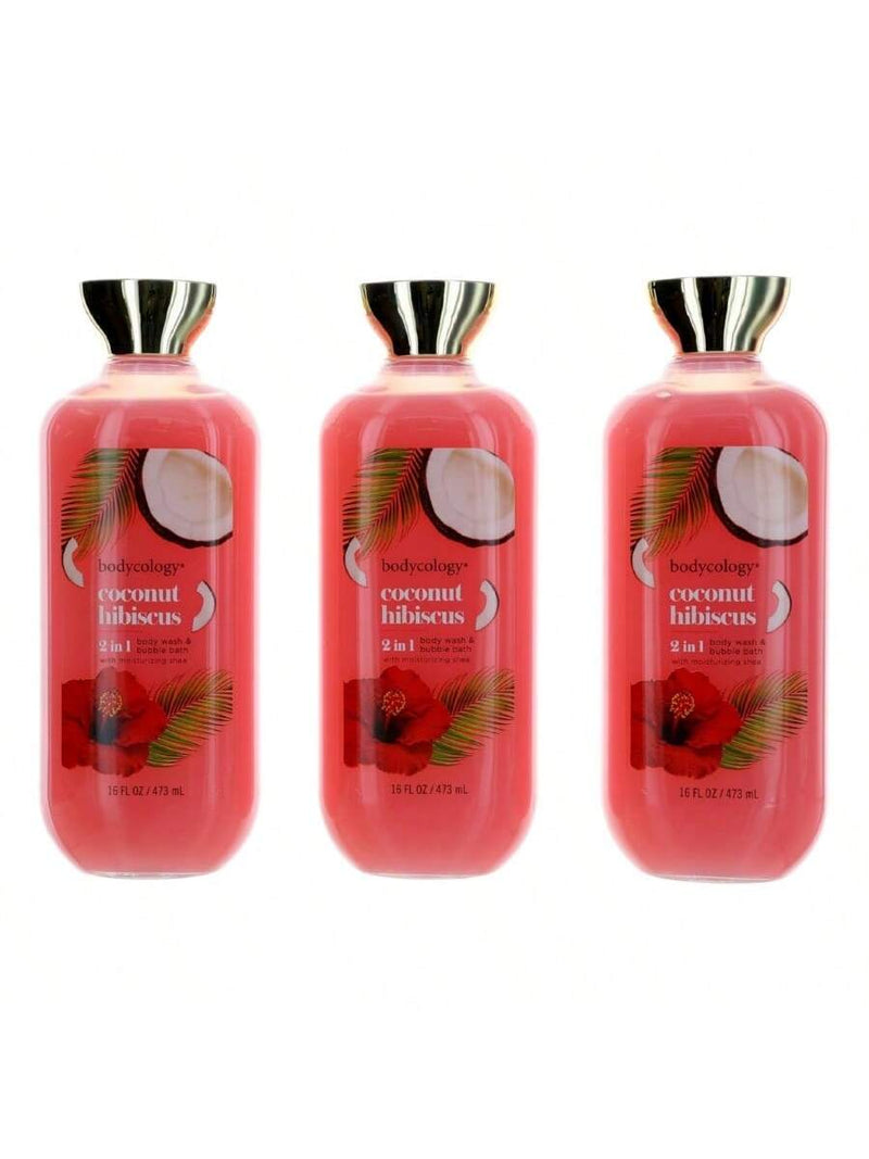 Coconut Hibiscus by Bodycology, 3 Pack 16oz 2 in 1 Body Wash & Bubble Bath women