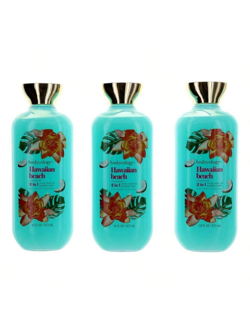 Hawaiian Beach by Bodycology, 3 Pack 16oz 2 in 1 Body Wash & Bubble Bath women