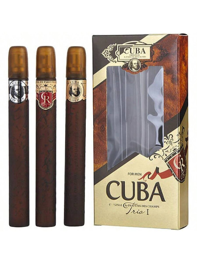 Cuba Trio 1 by Cuba for Men - 3 Pc Gift Set 1.17oz Cuba Gold EDT Spray, 1.17oz Cuba Royal EDT Spray, 1.17oz Cuba VIP EDT Spray