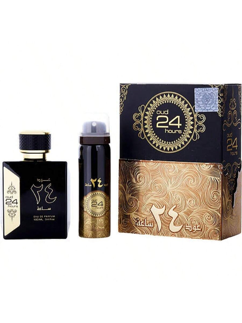 Ard Al Zaafaran Oud 24 Hours by Al Zaafaran Men Eau De Parfum Spray + 1.7oz Perfumed Spray (Unisex) 3.4 oz