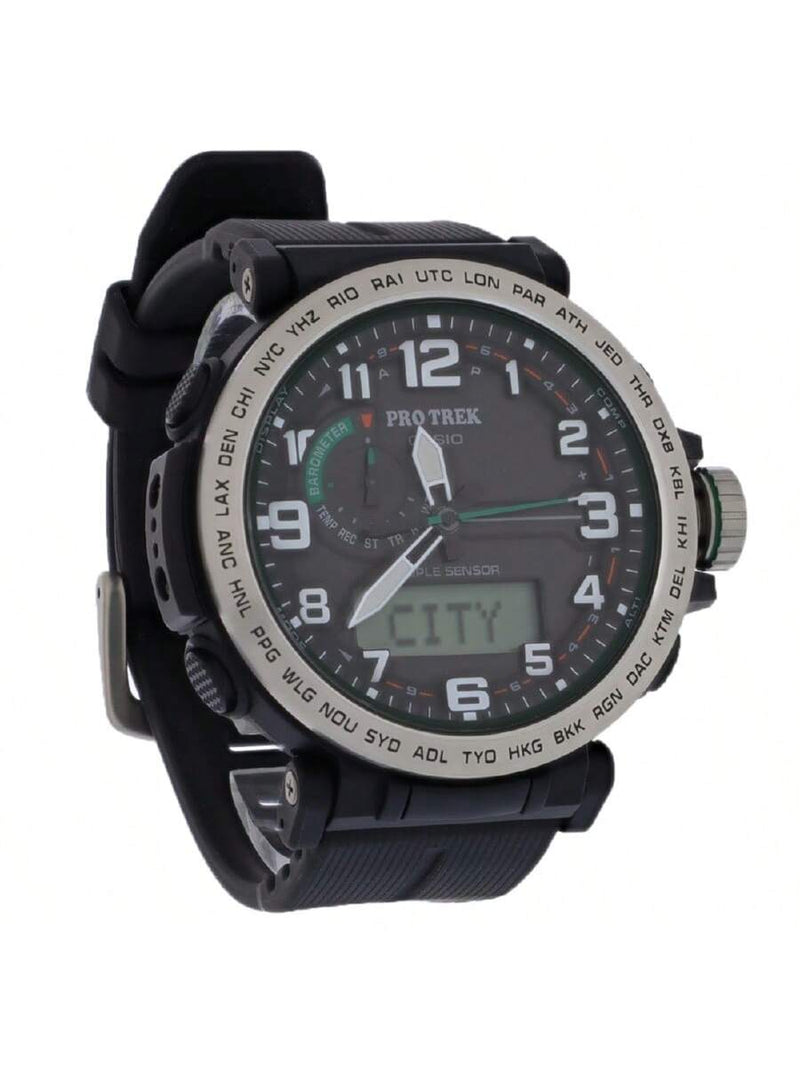 Casio Men's Tough Solar PRG601-1 Strap Black Dial Quartz Movement Buckle Clasp 52mm Round Watch