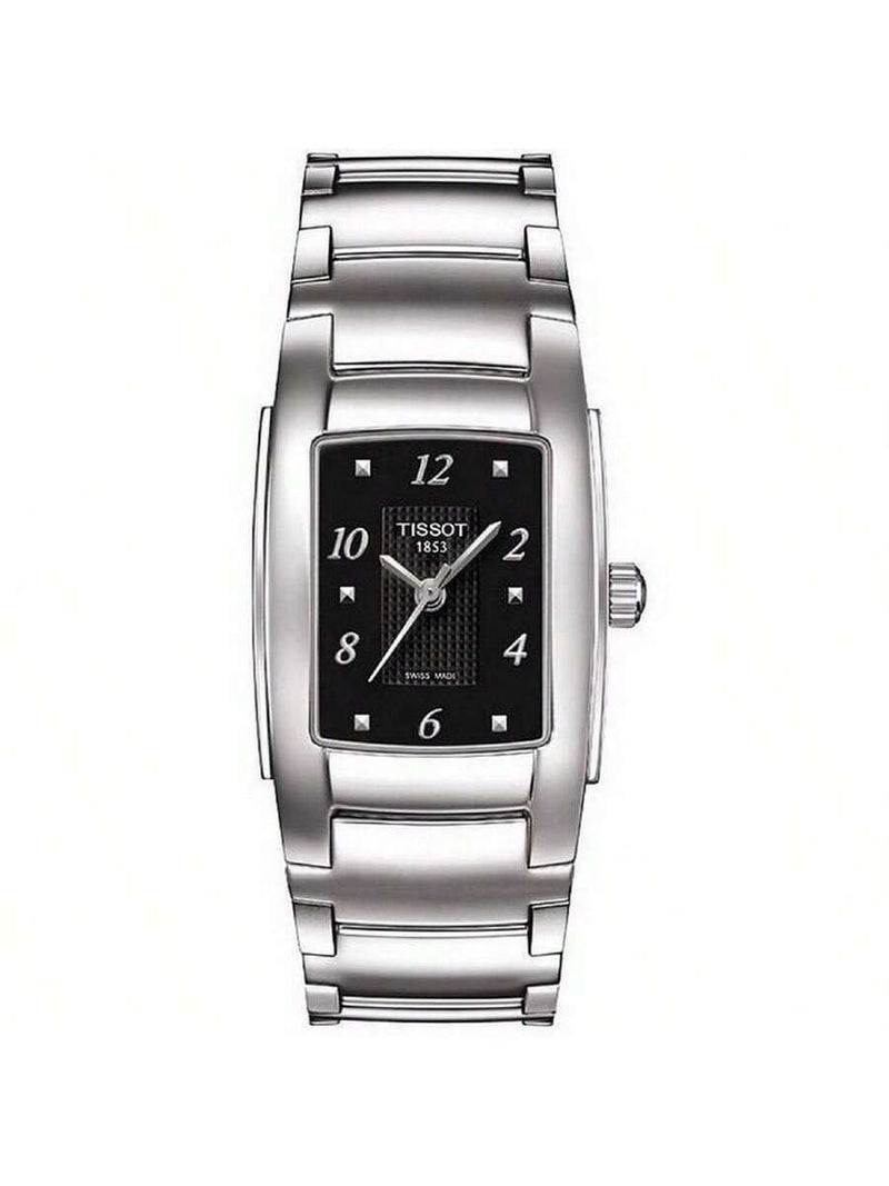 Tissot Women's T-Classic T10 T0733101105700 Bracelet Black Dial Quartz Movement Foldover Clasp 25mm Rectangle Watch