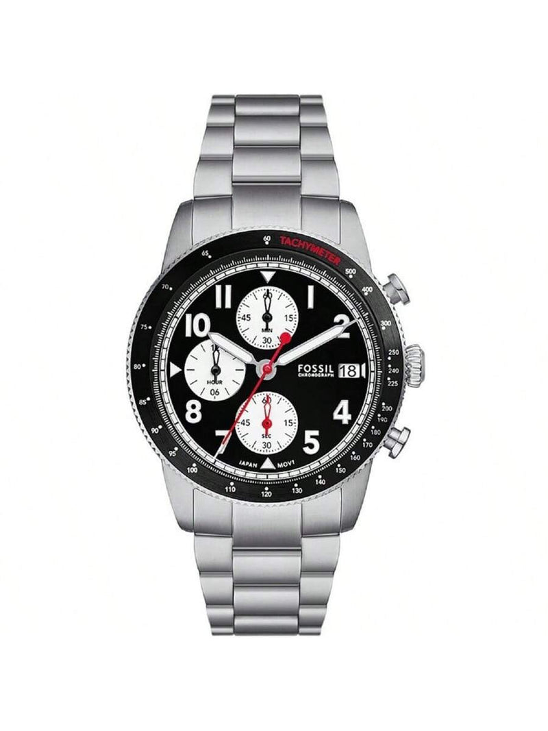 Fossil Men's Sport Tourer FS6045 Bracelet Black Dial Quartz Movement Foldover Clasp 42mm Round Watch