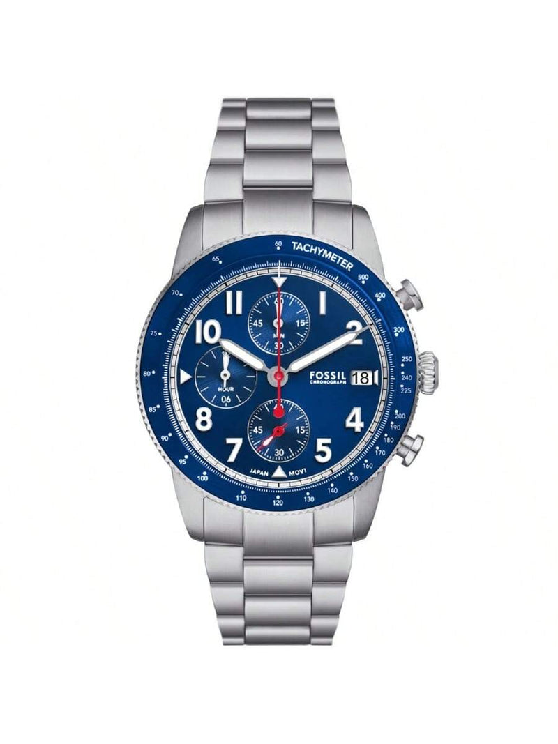Fossil Men's Sport Tourer FS6047 Bracelet Blue Dial Quartz Movement Foldover Clasp 42mm Round Watch