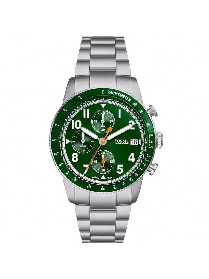 Fossil Men's Sport Tourer FS6048 Bracelet Green Dial Quartz Movement Foldover Clasp 42mm Round Watch