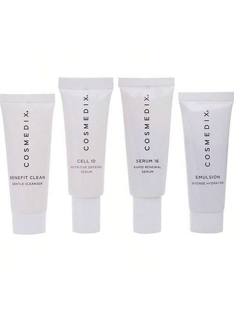 Age-Defying Skin Essentials Kit by Cosmedix for Unisex - 4 Pc 0.5oz Benefit Clean, 0.5oz Cell ID, 0.5oz Serum 16, 0.5oz Emulsion