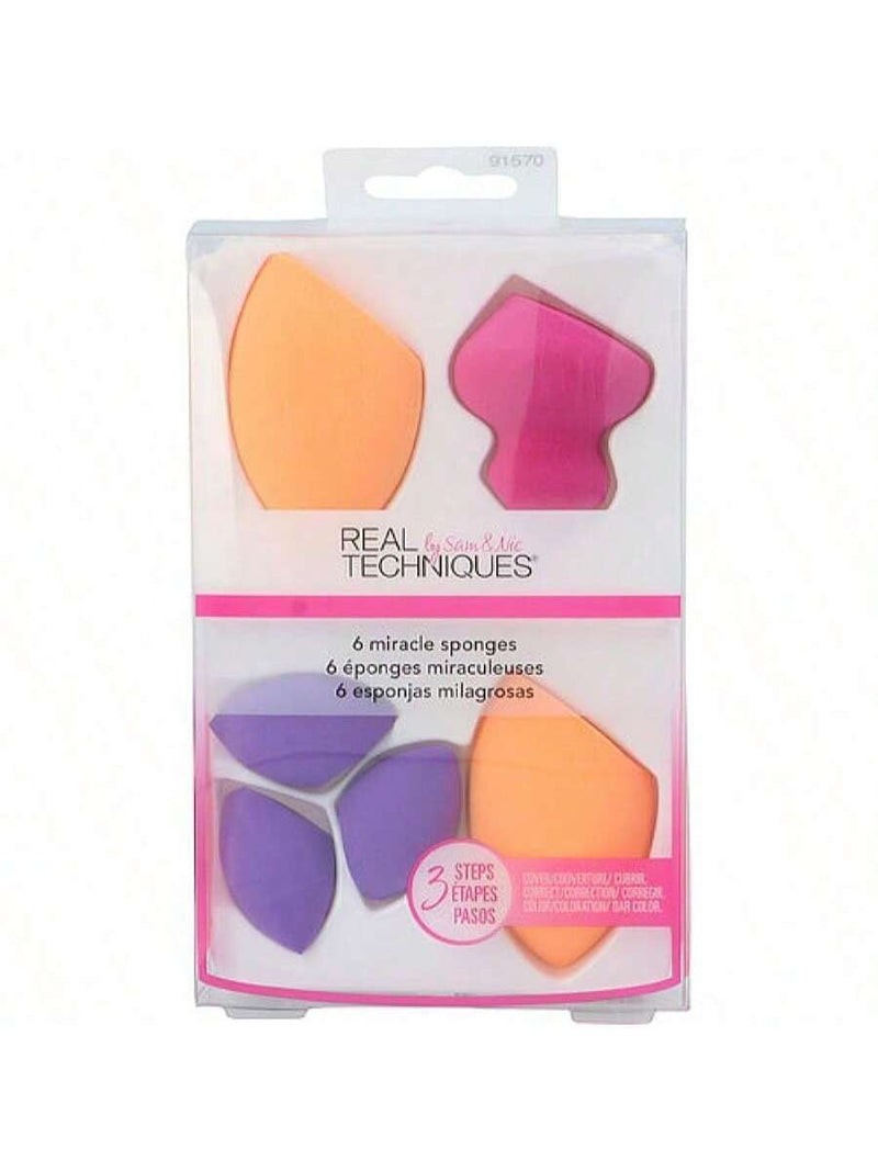 Miracle Complexion Sponge Kit by Real Techniques for Women - 6 Pc 2Pc Miracle Complexion Sponge, Miracle Sculpting Sponge, 3Pc Mini Miracle Complexion Sponge