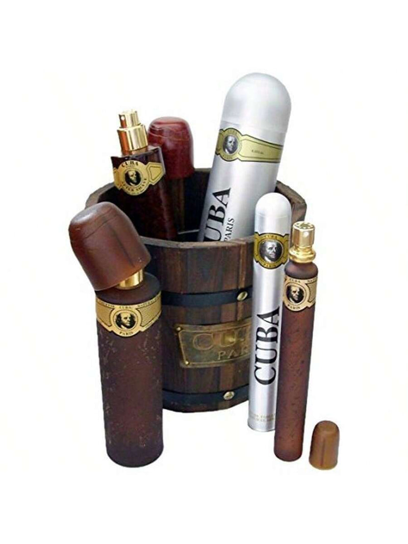 Cuba Gold by Cuba for Men - 4 Pc Gift Set 3.3oz EDT Spray, 1.17oz EDT Spray, 6.6oz Deodorant Spray, 3.3oz After Shave, Buckett