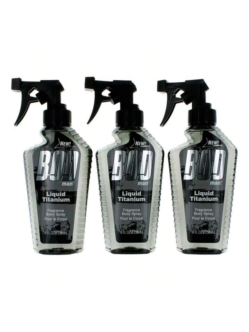 Bod Man Liquid Titanium by Parfums De Coeur, 3 Pack 8oz Fragrance Body Spray men