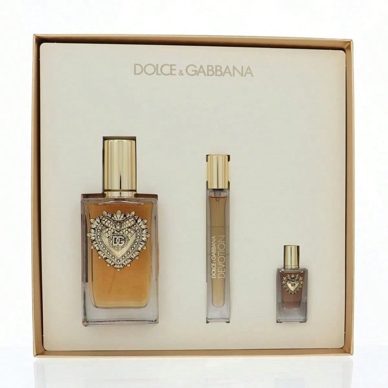 Devotion by Dolce and Gabbana for Women - 3 Pc Gift Set 3.3oz EDP Spray, 0.33oz EDP Spray (Mini), 0.17oz EDP Splash (Mini)