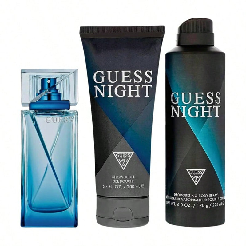Guess Night by Guess for Men - 3 Pc Gift Set 3.4oz EDT Spray , 6.0oz Deodorizing Spray, 6.7oz Shower Gel