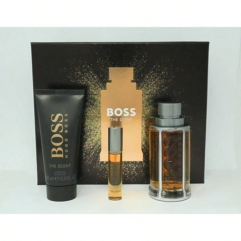 Hugo Boss The Scent 3 Pcs Set For Men: 3.3 Eau De Toilette Spray + 0.33 Eau De Toilette Spray + 3.3 Shower Gel