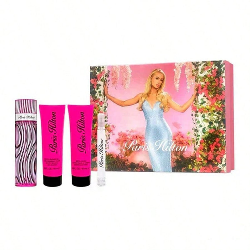 Paris Hilton by Paris Hilton for Women - 4 Pc Gift Set 3.4oz EDP Spray, 0.34oz EDP Spray (Mini), 3oz Body Lotion, 3oz Bath and Shower Gel