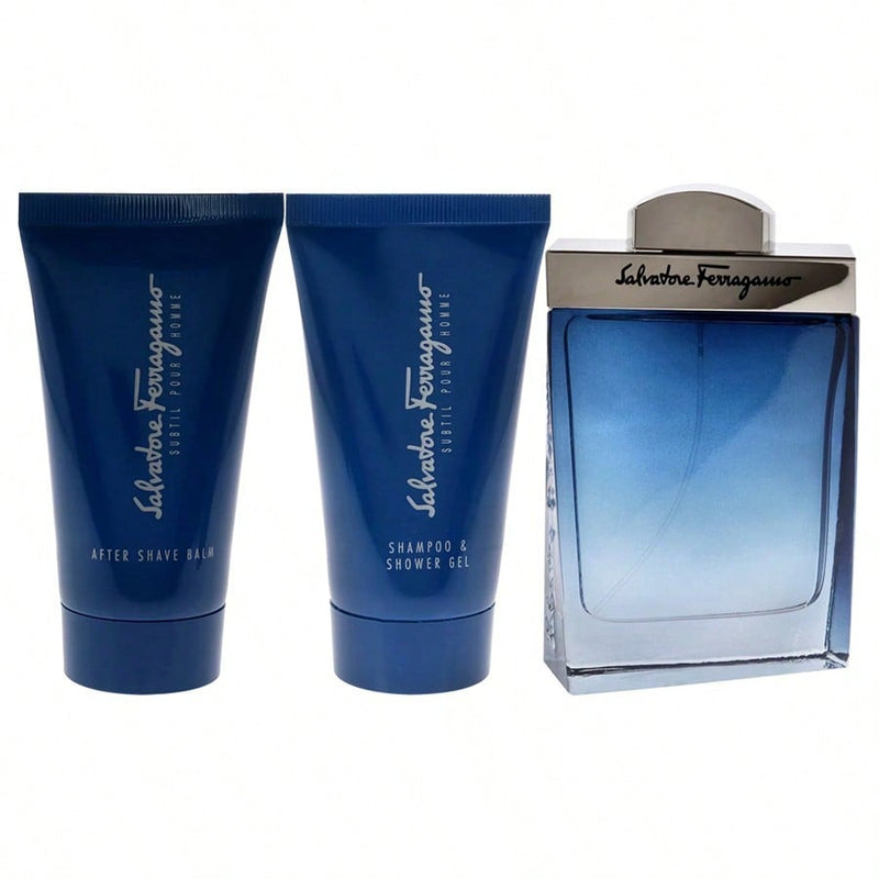Subtil by Salvatore Ferragamo for Men - 3 Pc Gift Set 3.4oz EDT Spray, 2.5oz Shampoo and Shower Gel, 2.5oz After Shave Balm