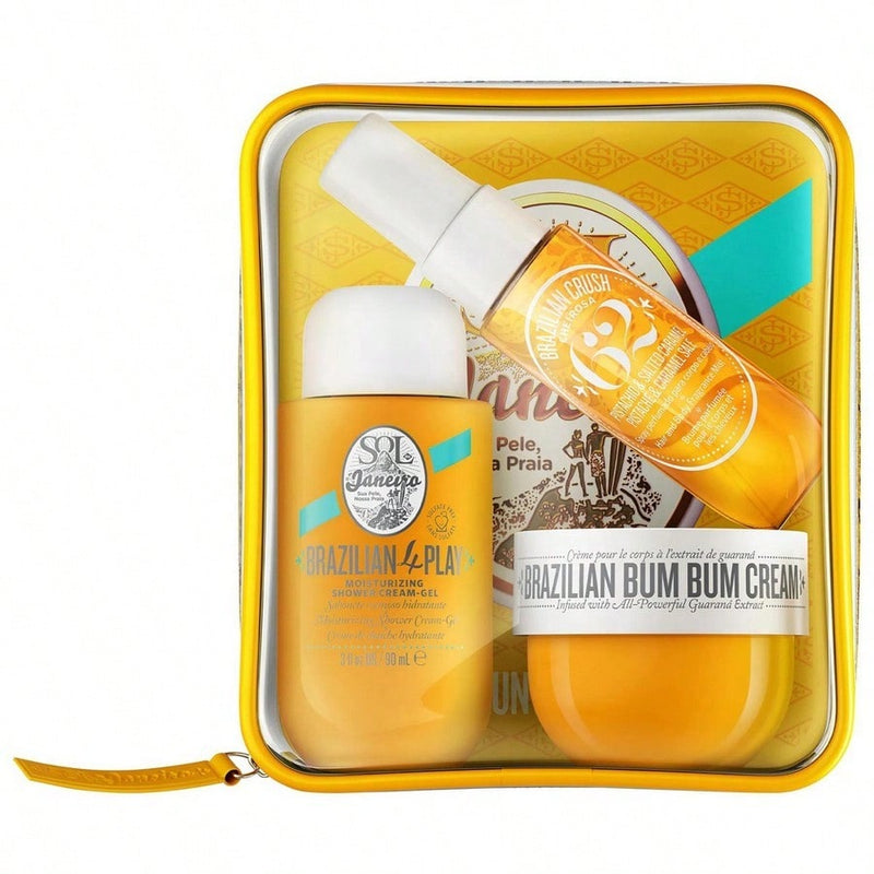Bum Bum Jet Set by Sol de Janeiro for Unisex - 3 Pc 1oz Brazilian Crush Cheirosa 62 Perfume Mist, 1.5oz Brazilian Bum Bum Cream, 3oz Brazilian 4 Play Moisturizing Shower Cream-Gel