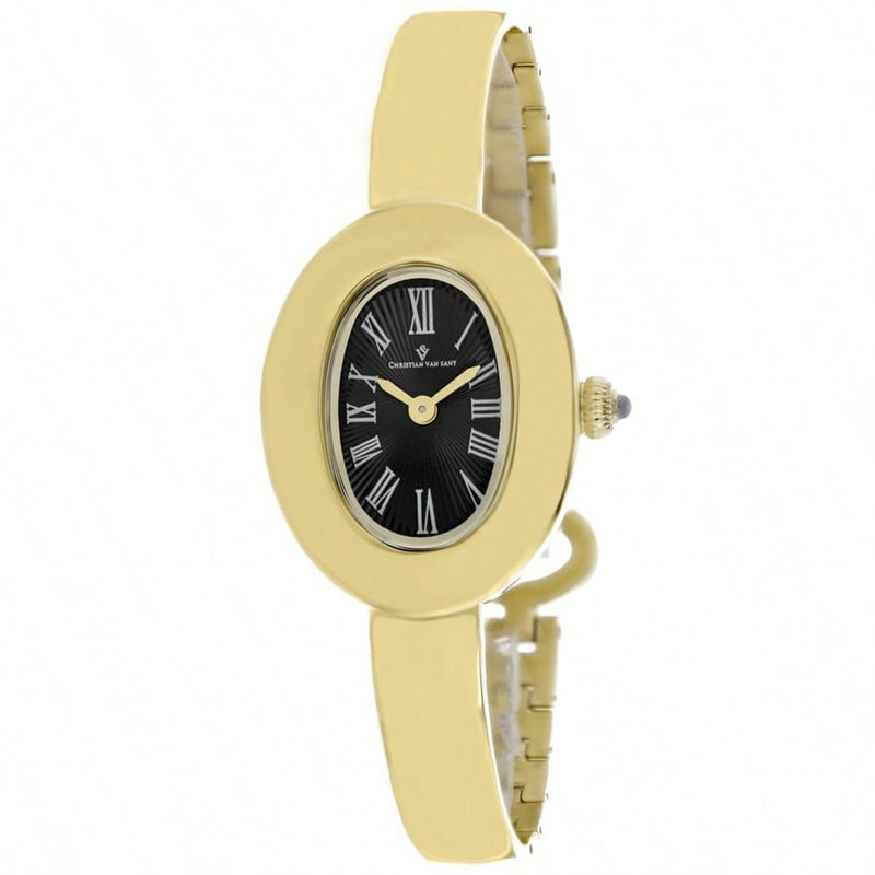 Christian Van Sant Women's Anora CV4335 Bracelet Black Dial Quartz Movement Jewelry Clasp 26mm Oval Watch