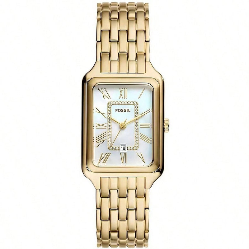 Fossil Women's Raquel ES5304 Bracelet White MOP Dial Quartz Movement Foldover Clasp 26mm Rectangle Watch