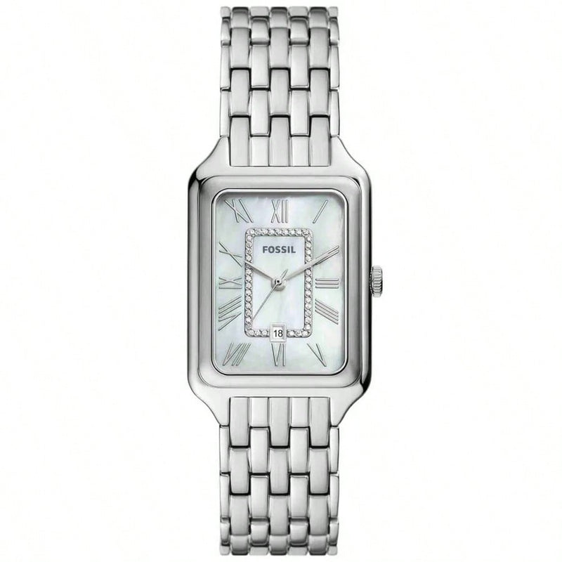 Fossil Women's Raquel ES5306 Bracelet White MOP Dial Quartz Movement Foldover Clasp 26mm Rectangle Watch
