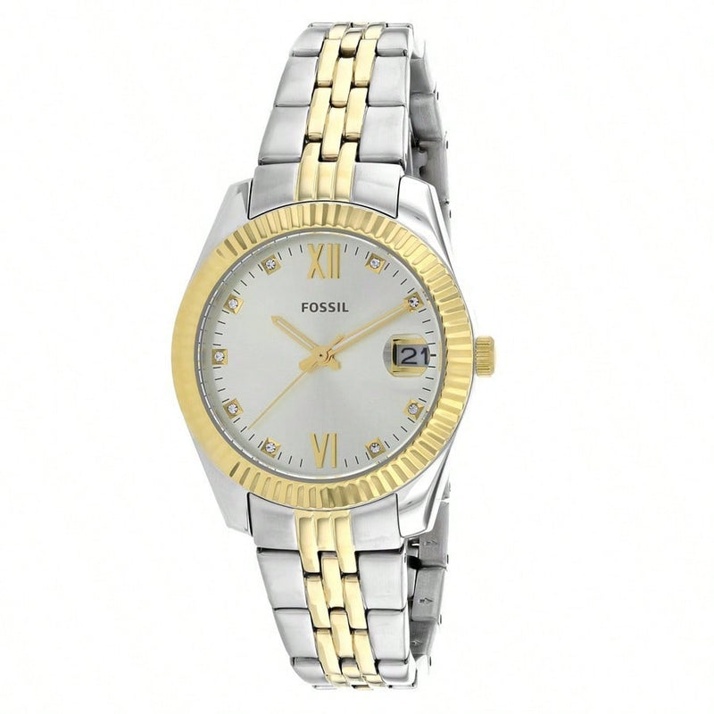 Fossil Women's Scarlette ES4949 Bracelet Silver Dial Quartz Movement Fold over Clasp 32mm Round Watch