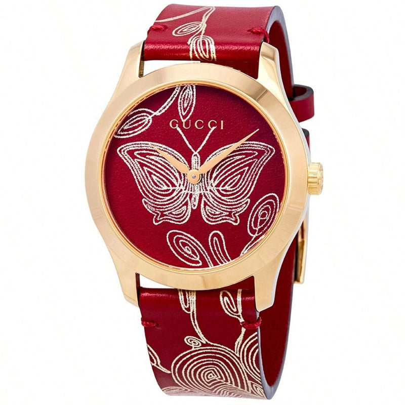 Gucci Women's G-Timeless YA1264054 Strap Red Dial Quartz Movement Buckle Clasp 38mm Round Watch