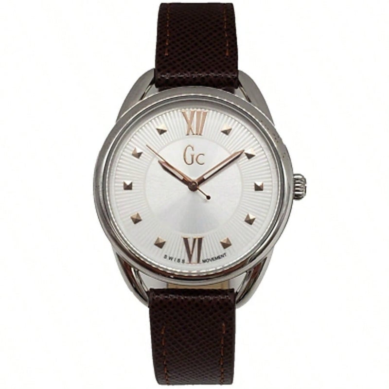 Guess Women's GC Brown Leather Y13006L1 Strap White Dial Quartz Movement Buckle Clasp 32mm Round Watch