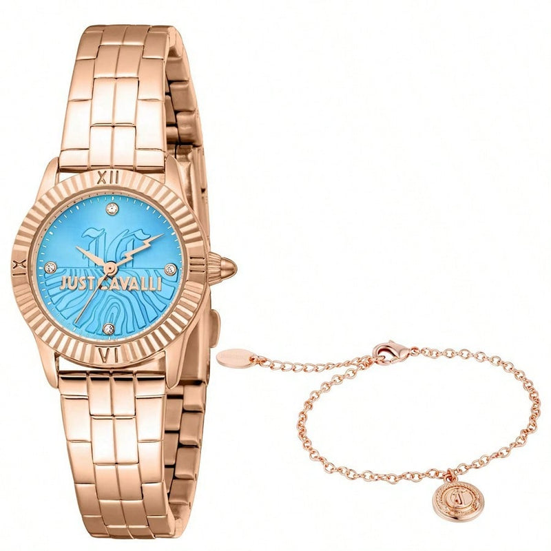 Just Cavalli Women's Raffinata Set JC1L328M0065 Bracelet Blue Dial Quartz Movement Foldover Clasp 26mm Round Watch