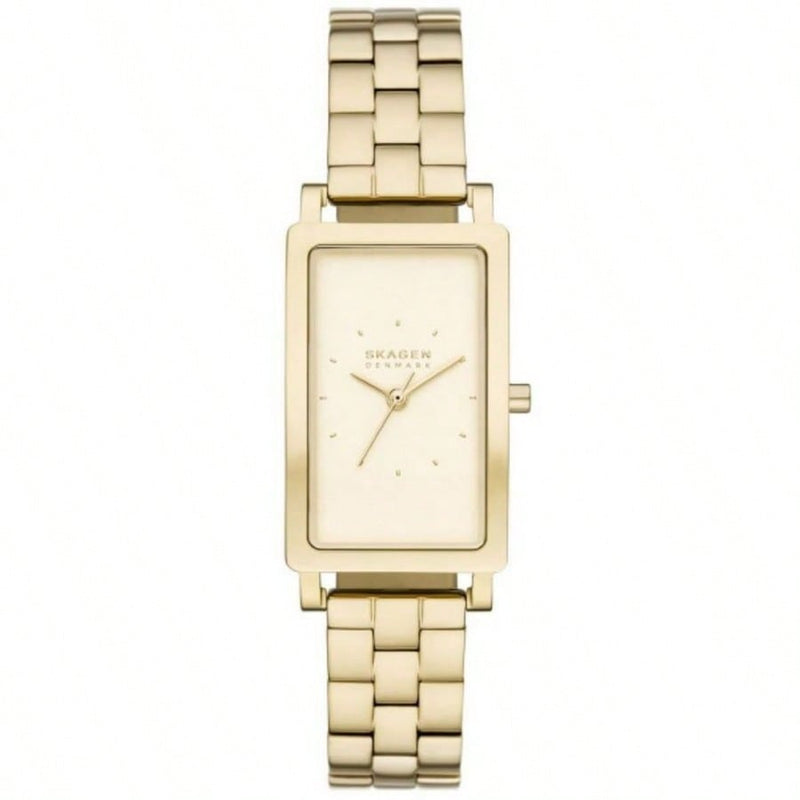 Skagen Women's Hagen Lille SKW3098 Bracelet Gold Dial Quartz Movement Deployment Clasp 22mm Rectangle Watch