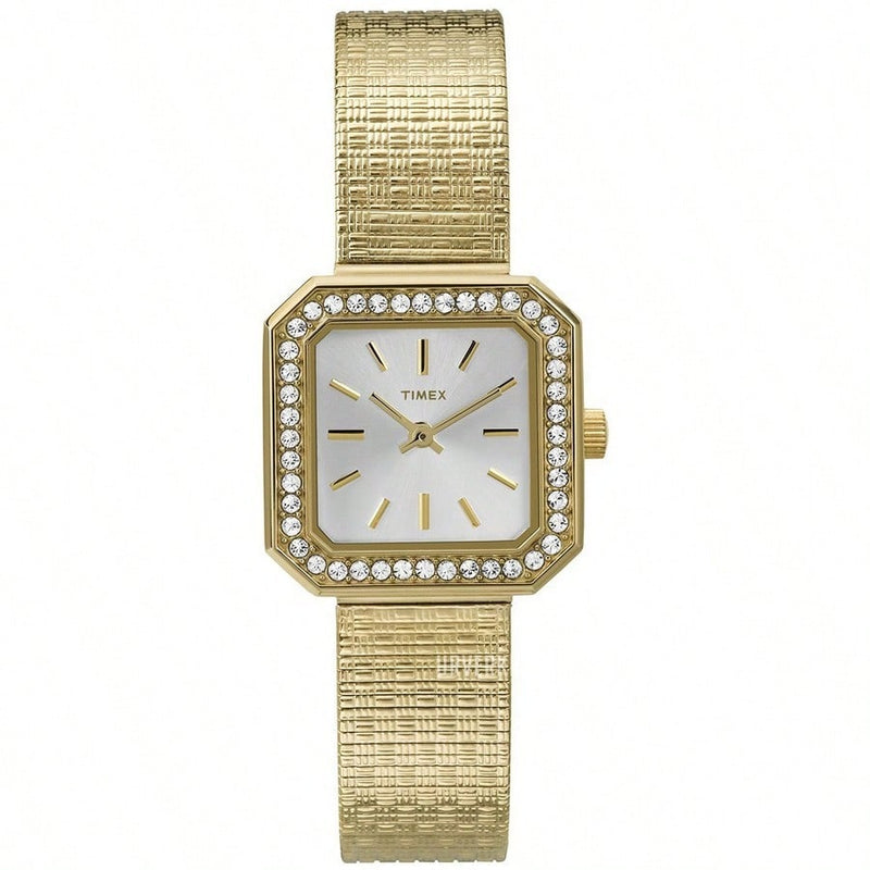 Timex Women's Classic T2P550 Bracelet Gold Dial Quartz Movement Deployment Clasp 25mm Square Watch