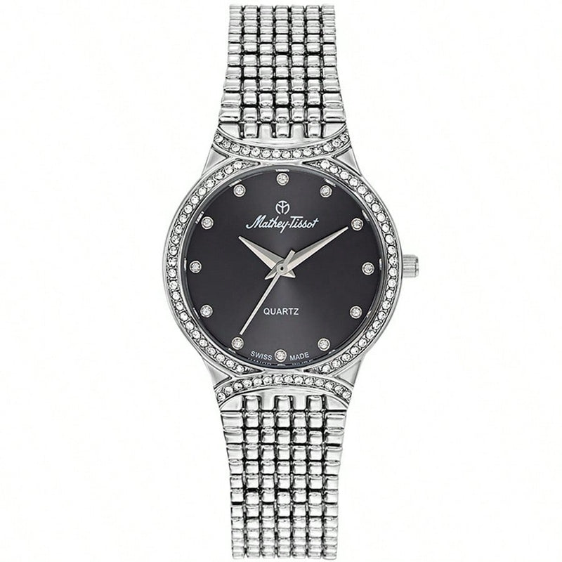 Mathey Tissot Women's Classic D2681AN Bracelet Black Dial Quartz Movement Jewelry Clasp 28mm Round Watch