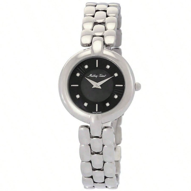 Mathey Tissot Women's Farah D956AN Bracelet Black Dial Quartz Movement Deployment Clasp 30mm Round Watch