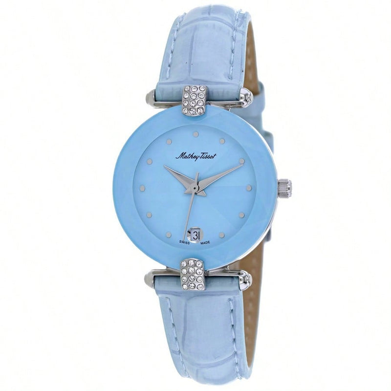 Mathey Tissot Women's Pyramide P318F Strap Blue Dial Quartz Movement Buckle Clasp 26mm Round Watch