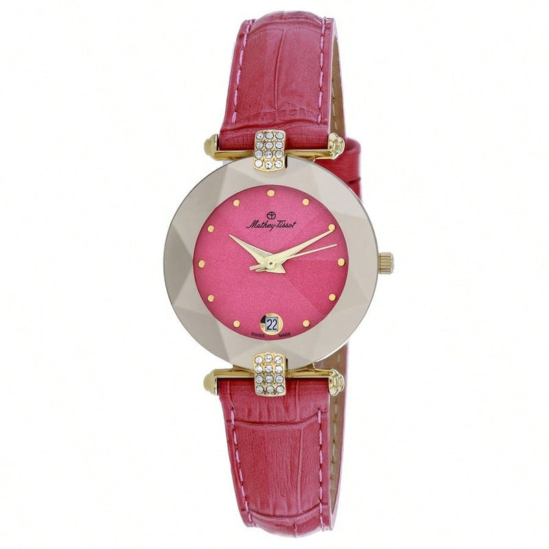 Mathey Tissot Women's Pyramide P317F Strap Pink Dial Quartz Movement Buckle Clasp 26mm Round Watch