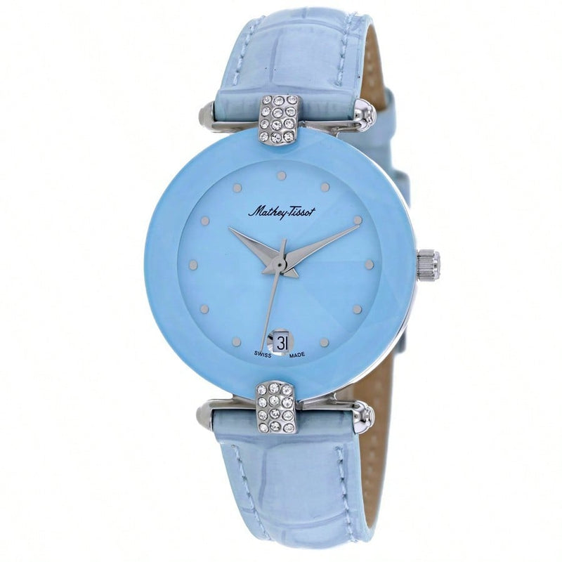 Mathey Tissot Women's Pyramide P318M Strap Blue Dial Quartz Movement Buckle Clasp 33mm Round Watch