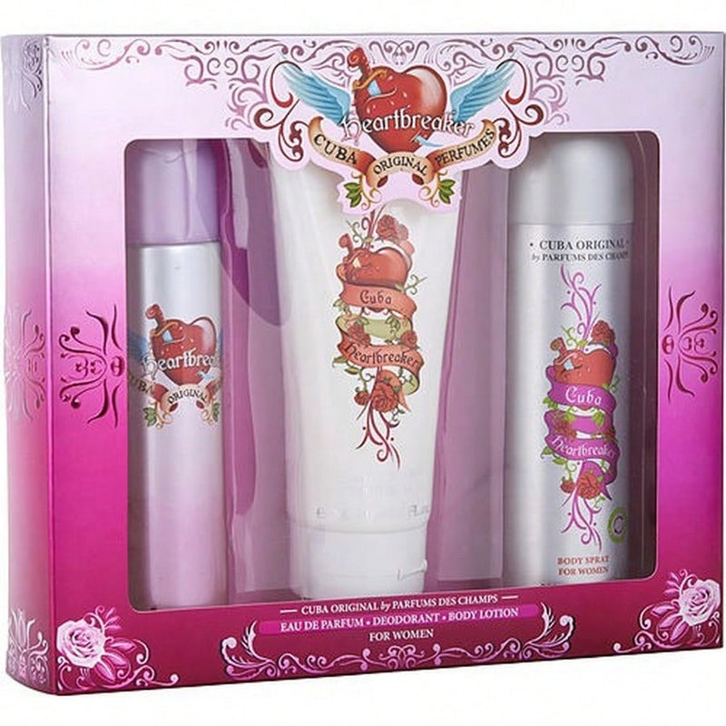 Cuba Heartbreaker by Cuba for Women - 3 Pc Gift Set 3.3oz EDP Spray, 6.7oz Body Spray, 6.6oz Body Lotion
