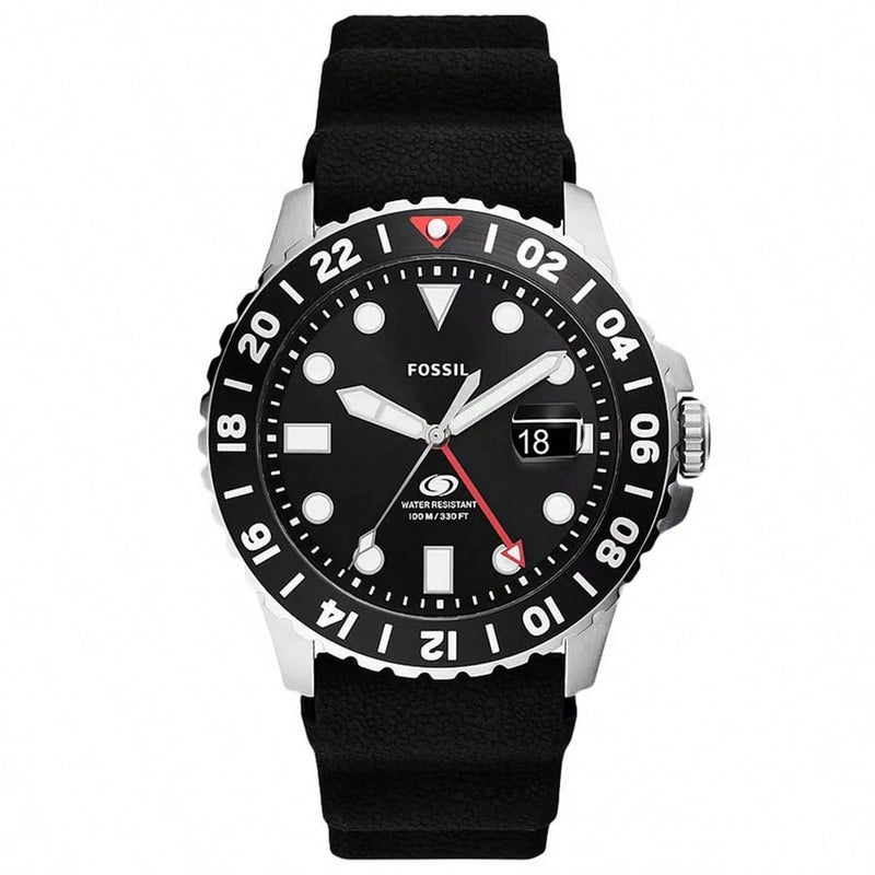 Fossil Men's GMT FS6036 Strap Black Dial Quartz Movement Buckle Clasp 46mm Round Watch