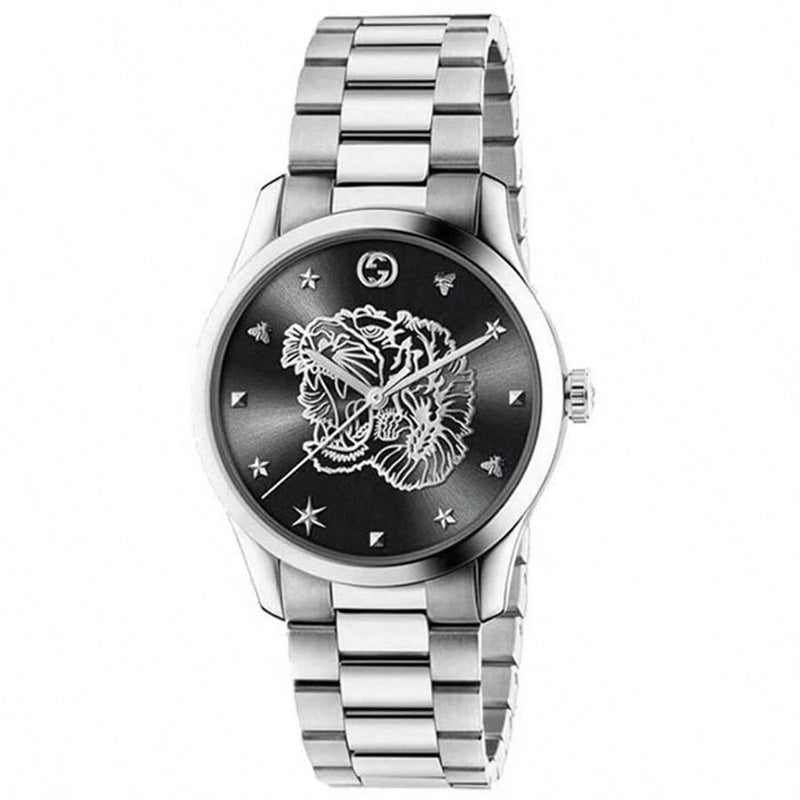 Gucci Men's G-Timeless YA1264125 Bracelet Black Dial Quartz Movement Deployment Clasp 38mm Round Watch