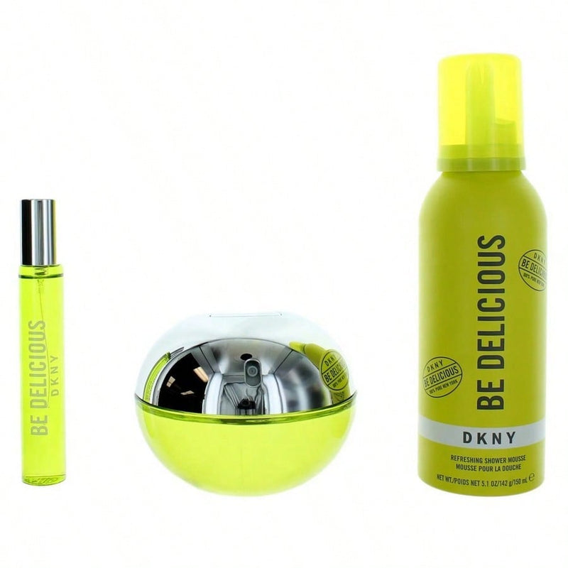DKNY Be Delicious by Donna Karan for Women - 3 Pc Gift Set 3.4oz EDP Spray, 0.5oz EDP Spray, 5.1oz Shower Mousse