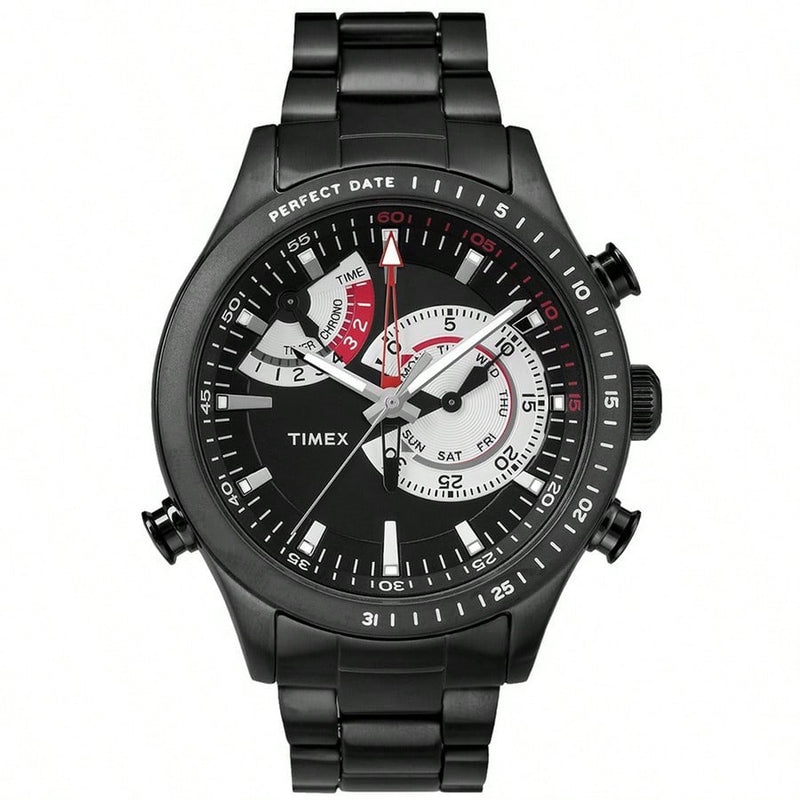 Timex Men's Intelligent TW2P72800 Bracelet Black Dial Quartz Movement Deployment Clasp 46mm Round Watch