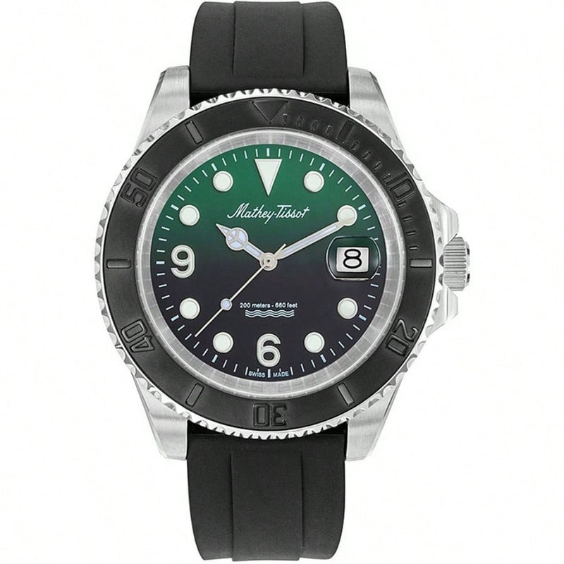 Mathey Tissot Men's Mathy Design H909AV Strap Green Dial Quartz Movement Foldover Clasp 42mm Round Watch