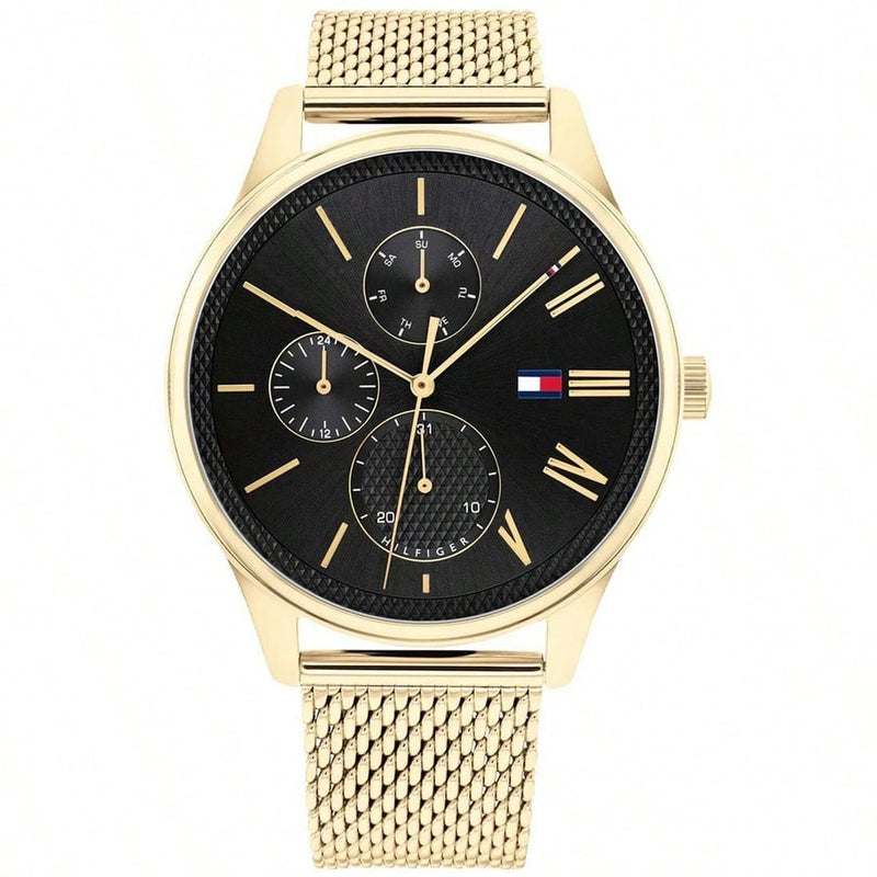Tommy Hilfiger Men's Damon 1791848 Bracelet Black Dial Quartz Movement Sliding Clasp 44mm Round Watch