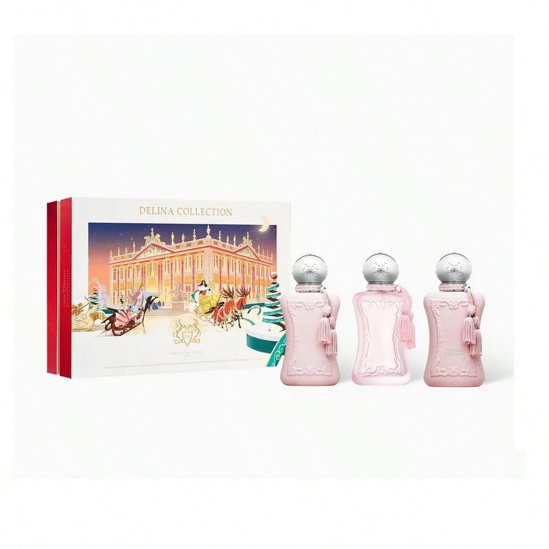 Parfums De Marly Delina 3 Pcs Set For Women: 1 Oz Eau De Parfum Spray + Delina Exclusif 1 Oz Eau De Parfum Spray + Delina La Rosee 1 Oz Eau De Parfum Spray.